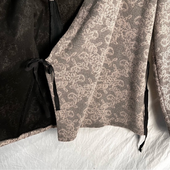 Lace Robe Style Tunic Long Cardigan Top Lightweight Pink Lace on Black Lounge - Picture 9 of 16